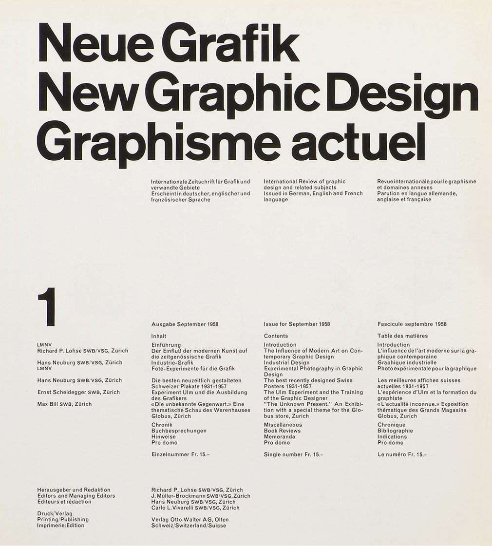 Neue Grafik / New Graphic Design / Graphisme actual / Issue 1, September, 1958