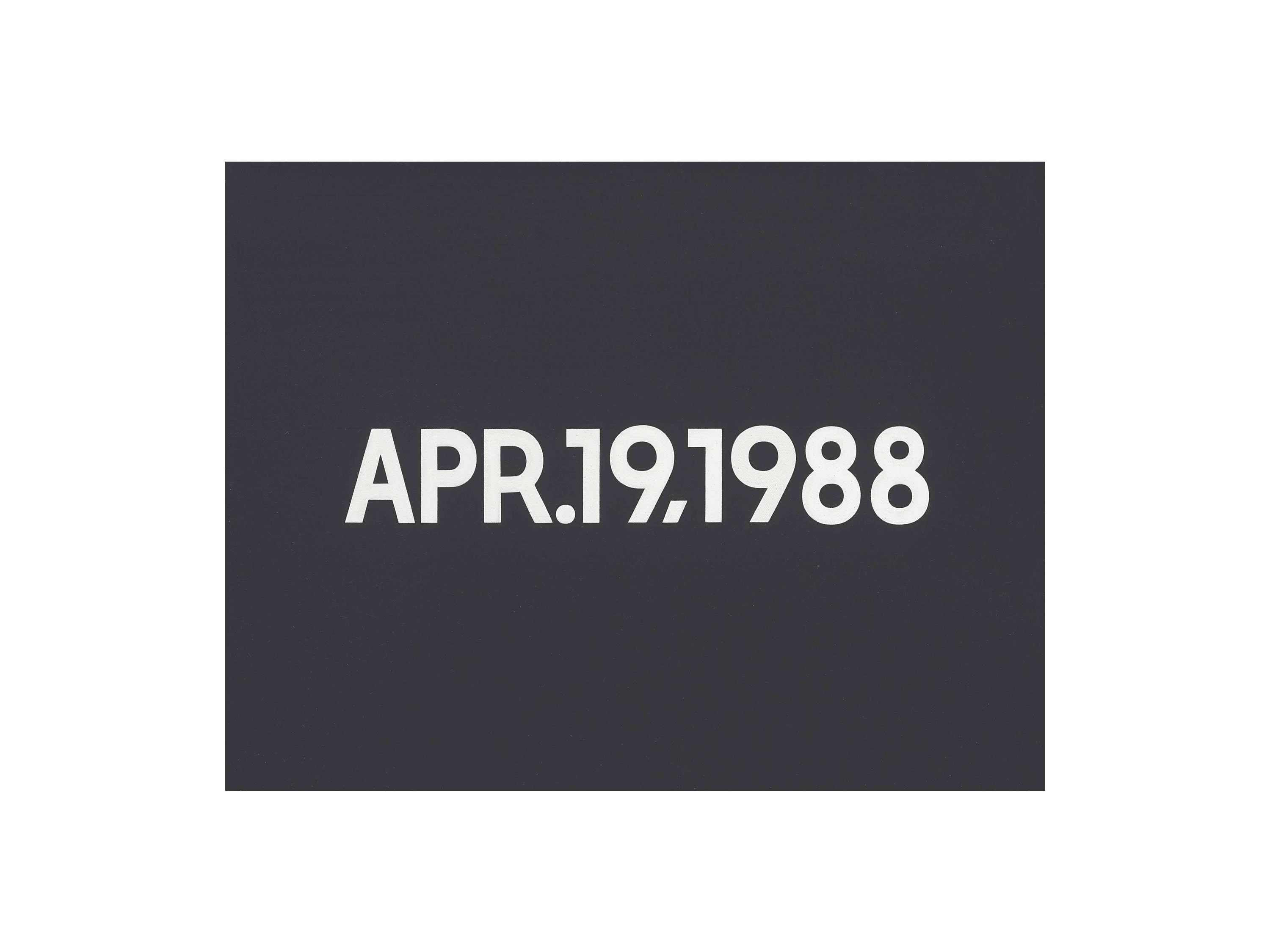 On Kawara: APR. 19, 1988, Liquitex on canvas, 33 x 43.4 cm, 1988.