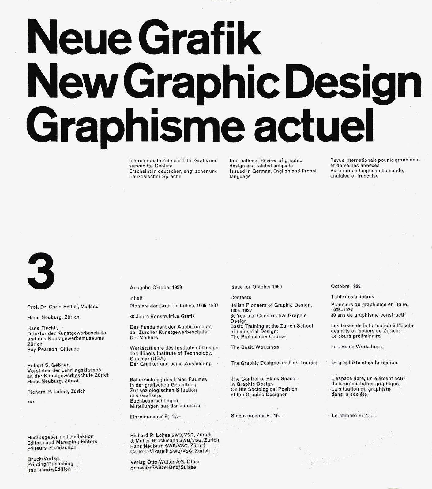Neue Grafik / New Graphic Design / Graphisme actuel, 3, October 1959.