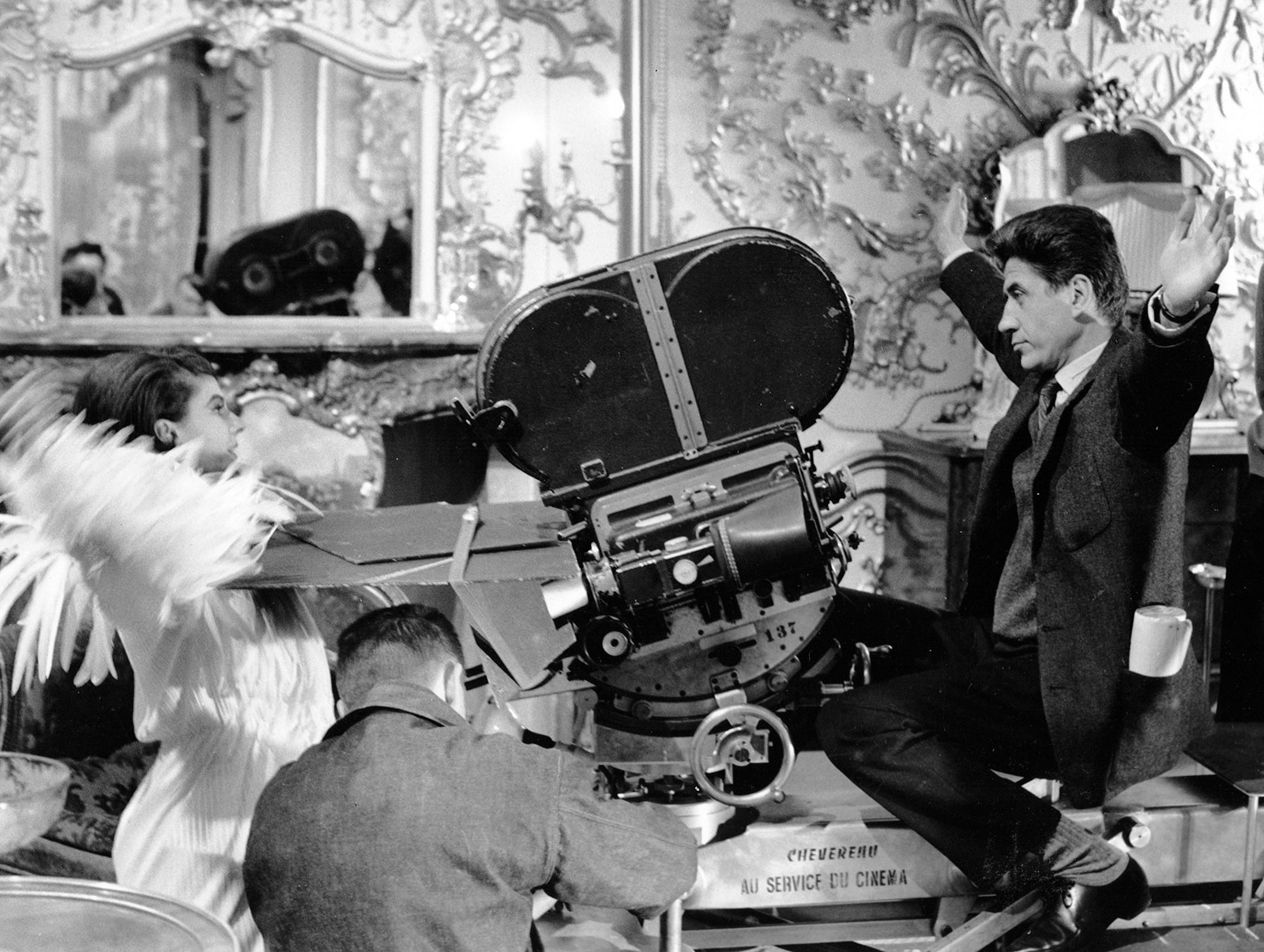 Last Year at Marienbad (1961), Delphine Seyrig, Alain Resnais, production still.