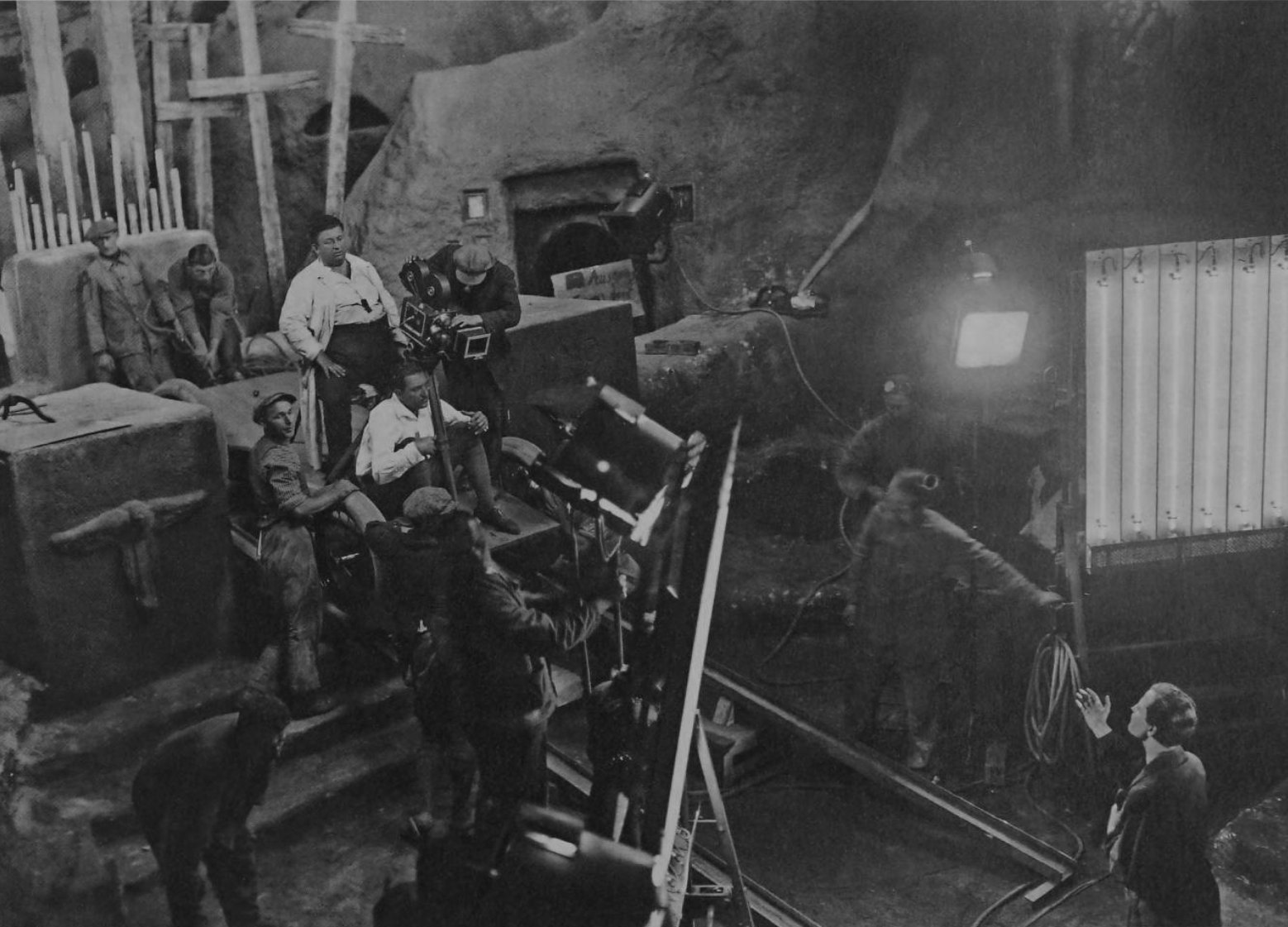 Filming in the catacombs, 1925.