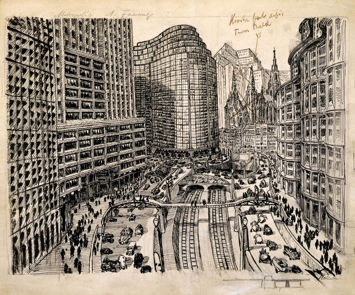 Erich Kettlehut. Metropolis, first version, sketch, 1925.