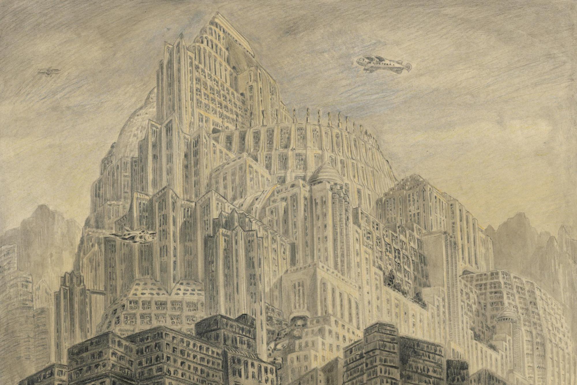 Metropolis (1927), Erich Kettlehut, 'The Tower of Babel', architectural sketch, 1925. 