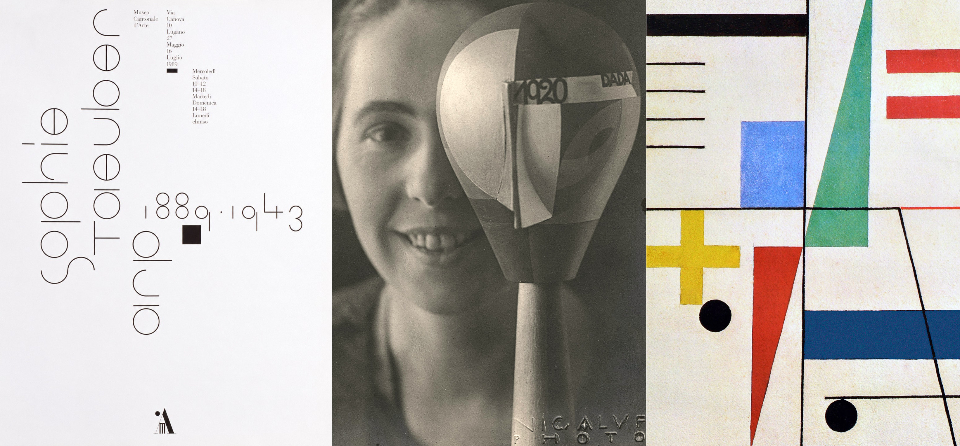 Bruno Monguzzi: Sophie Tauber-Arp, 1889 . 1943, Museo Cantonale d‘Arte, Lugano, (3 posters in triptych), 128 x 90 cm each, 1989.