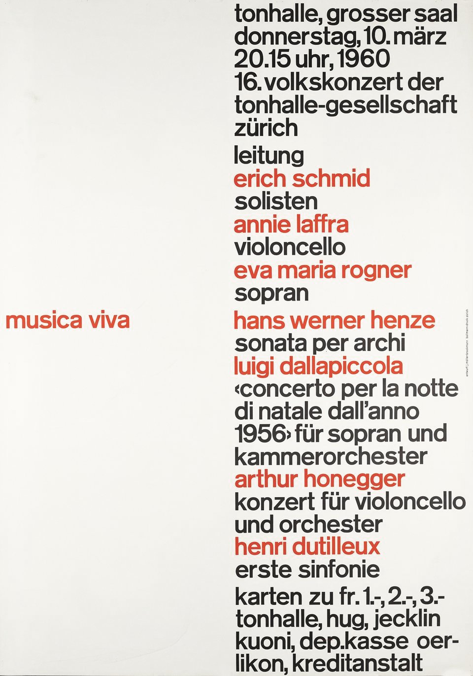 Josef Müller-Brockmann: Musica Viva / 16. Volkskonzert der Tonhalle-Gesellschaft / Zürich / 1960