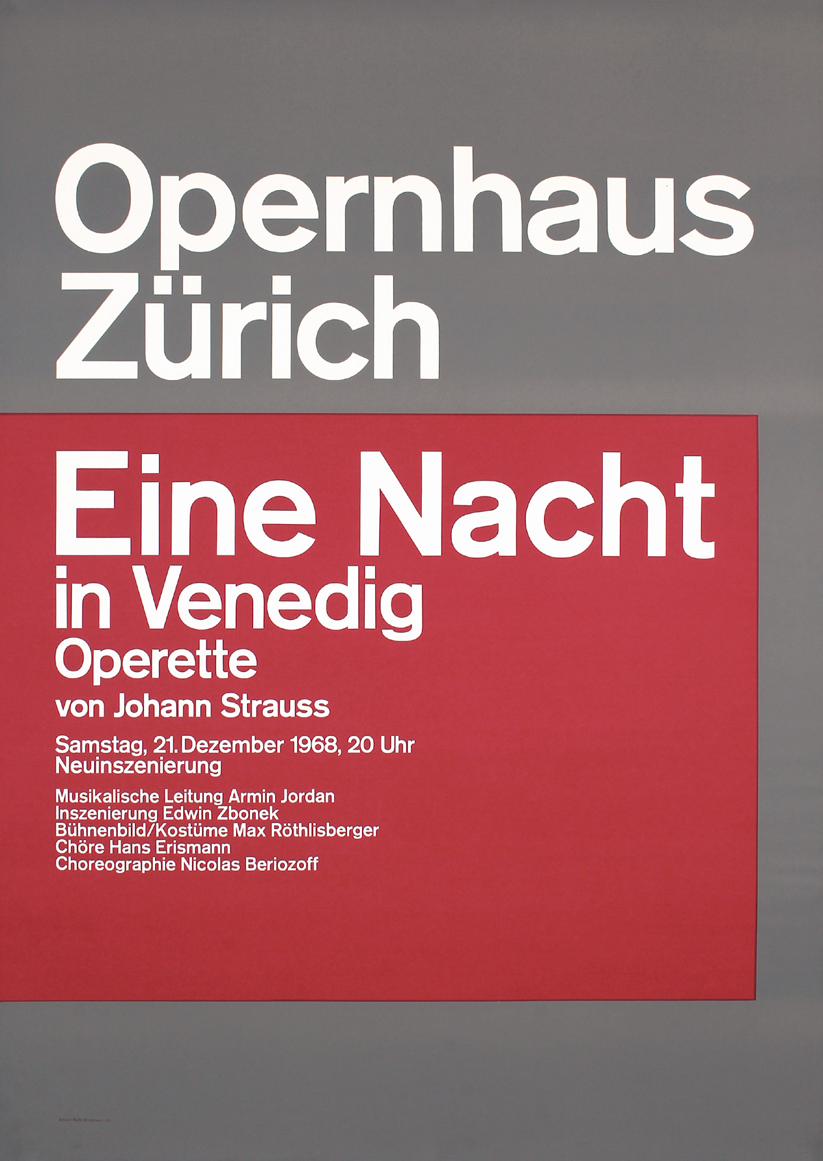 Josef Müller-Brockmann: Eine Nacht in Venedig Operette von Johann Strauss / Operhaus Zürich / 1968