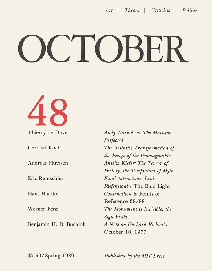 October, Vol. 48. Spring, 1989