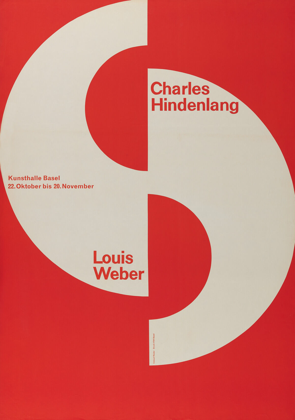 Emil Ruder: Charles Hindenlang Louis Weber. Kunsthalle Basel 1955. Letterpress/Linocut 128 x 90 cm