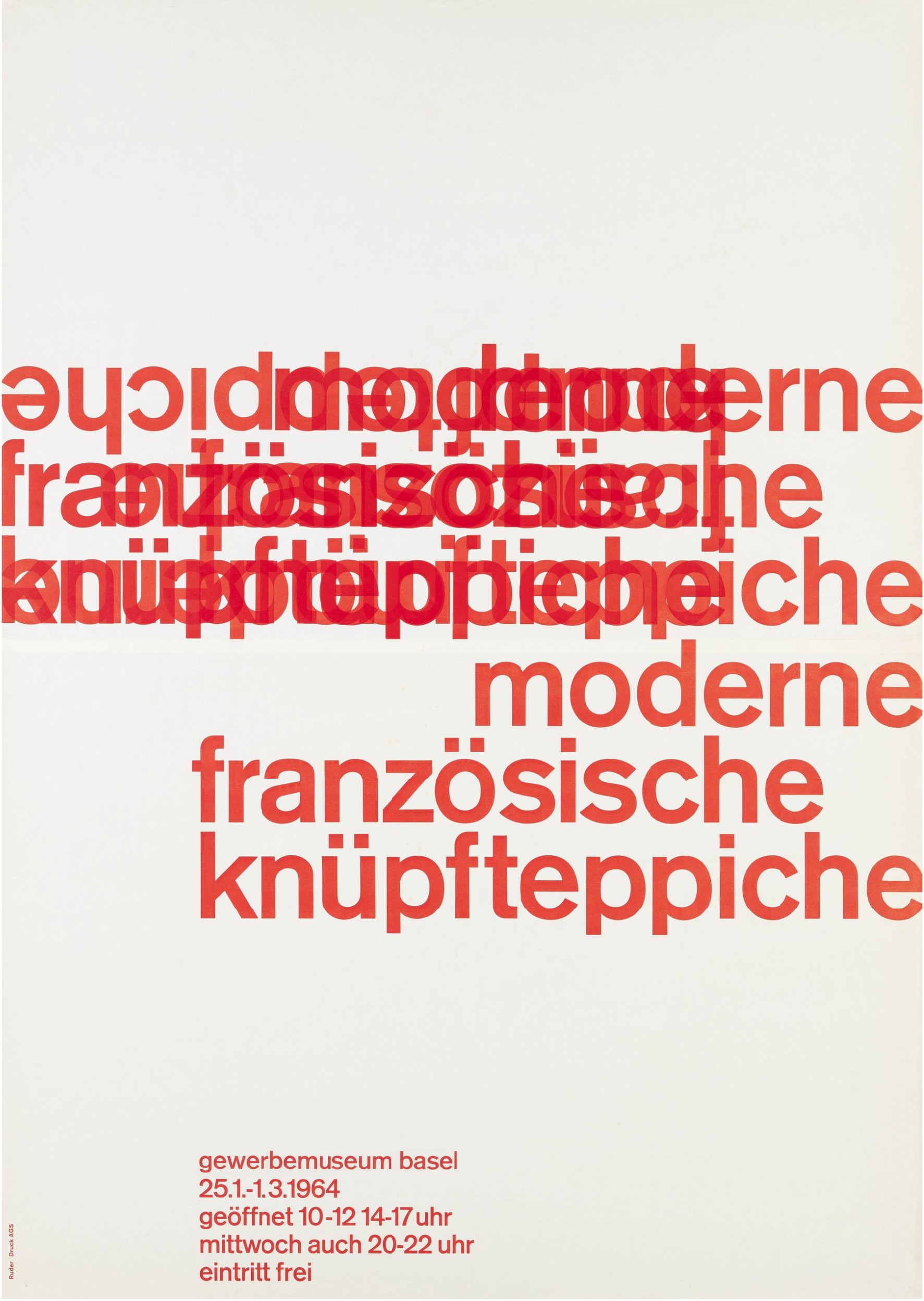 Emil Ruder: Moderne französische Knüpfteppiche 1964. Letterpress one-colour print 100 x 62 cm