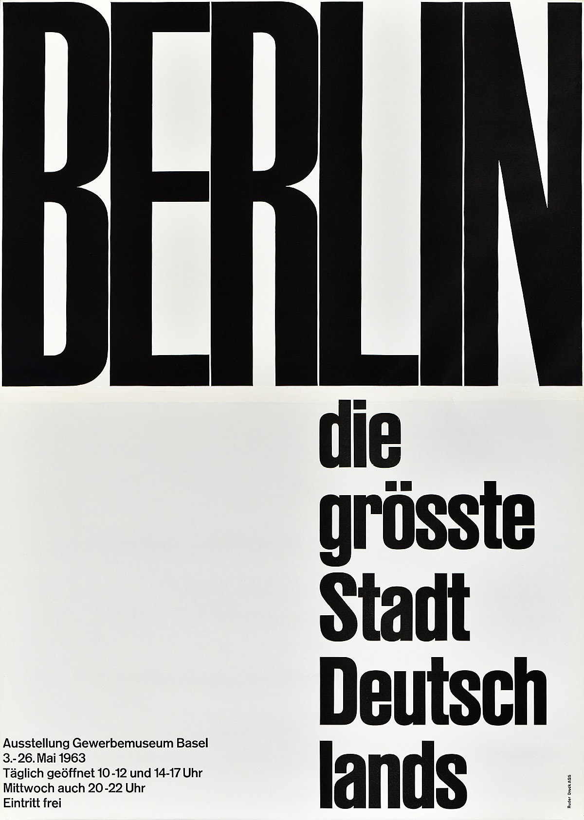 Emil Ruder: Berlin die grösste Stadt Deutschlands. Gewerbemuseum Basel 1963. Linocut 128 x 90 cm