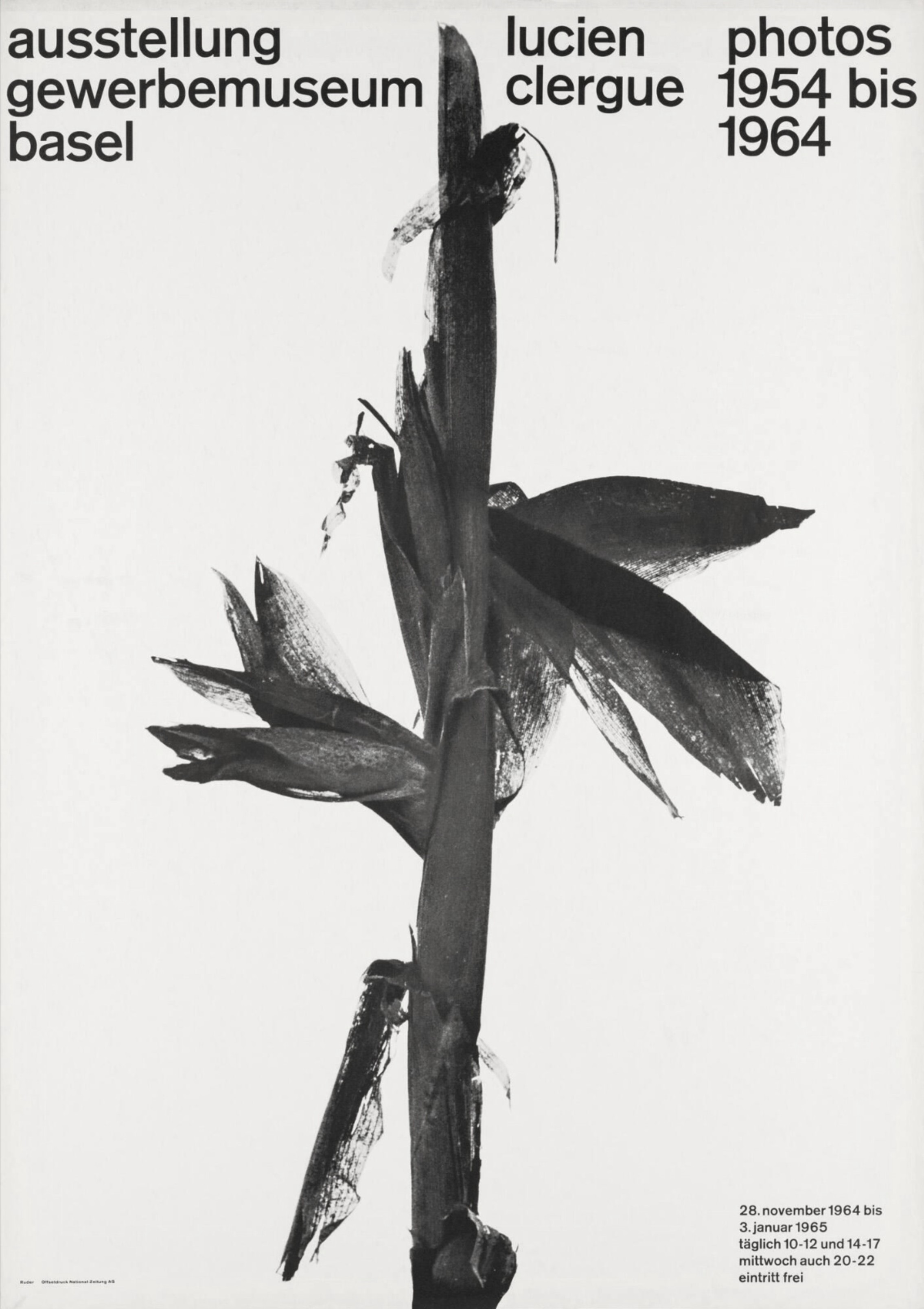 Emil Ruder: Ausstellung Lucien Clergue Photos 1954 bis 1964. Gewerbemuseum Basel 1964. 128 x 90