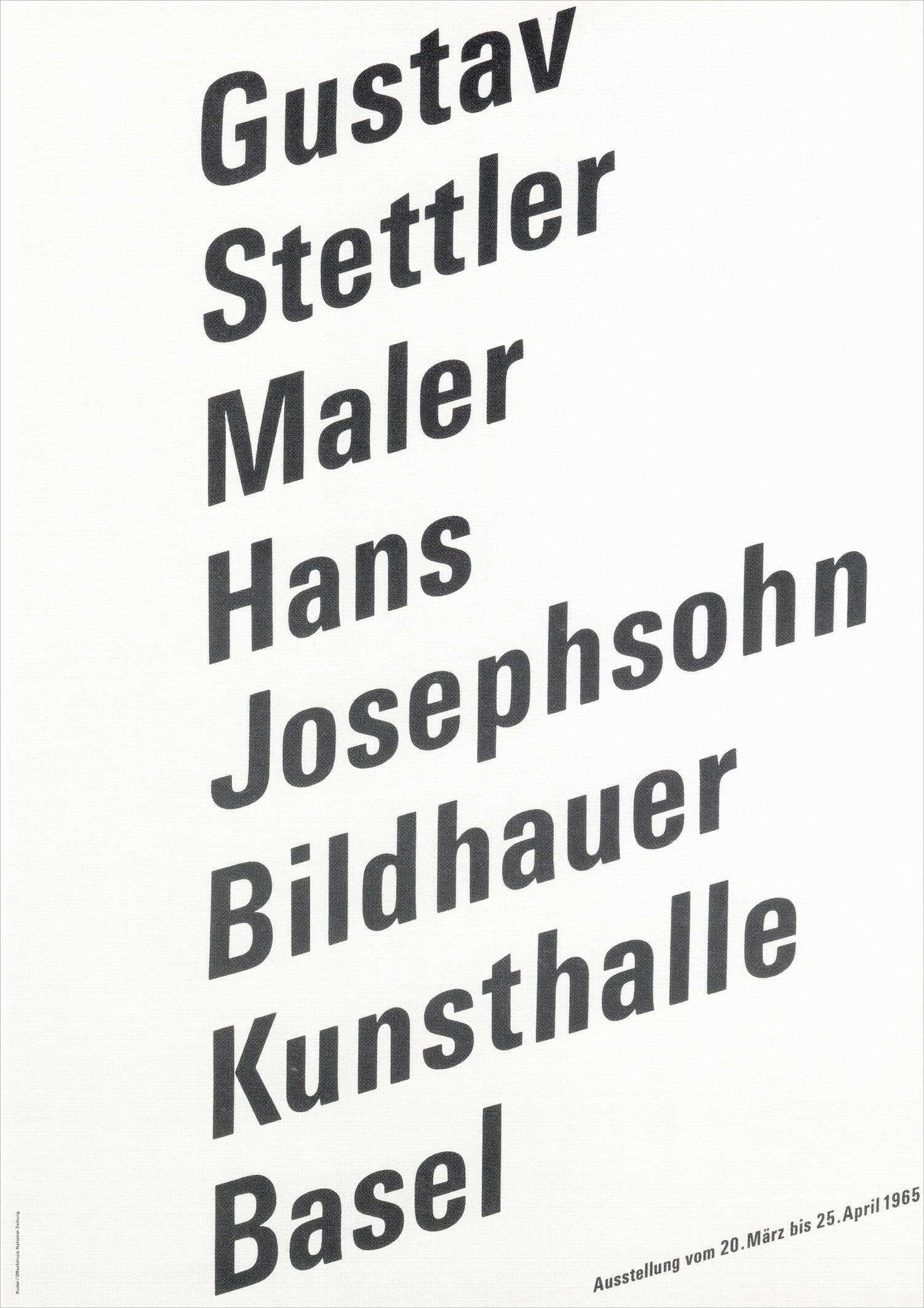 Emil Ruder: Gustav Stettler - Maler - Hans Josephson - Bildhauer. Kunsthalle Basel 1965. 127 × 90 cm