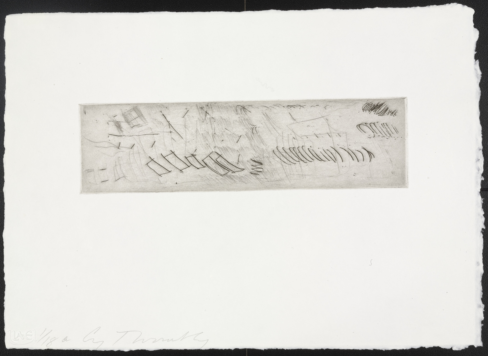 Cy Twombly: SKETCHES 1967 / (Etchings are inscribed “a” “b” “c” “d” “e” and “f”) / Paper size 22 x 31 cm / Edition 18 (1-18) / Bastian 12.