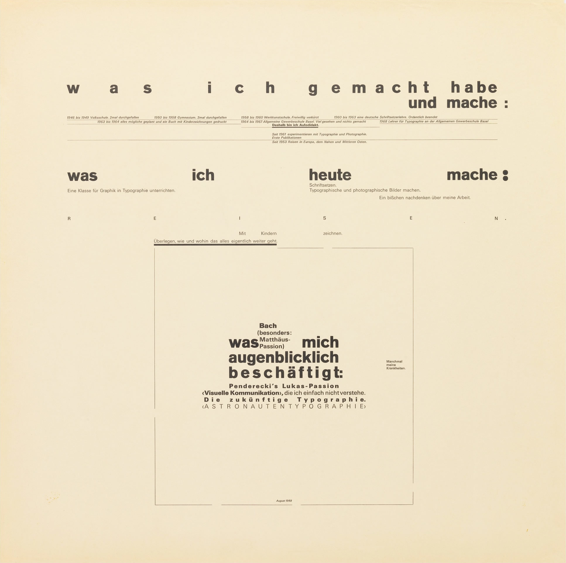 Wolfgang Weingart: was ich gemacht habe und mache. 1969. Lithograph. (50 x 50 cm)
