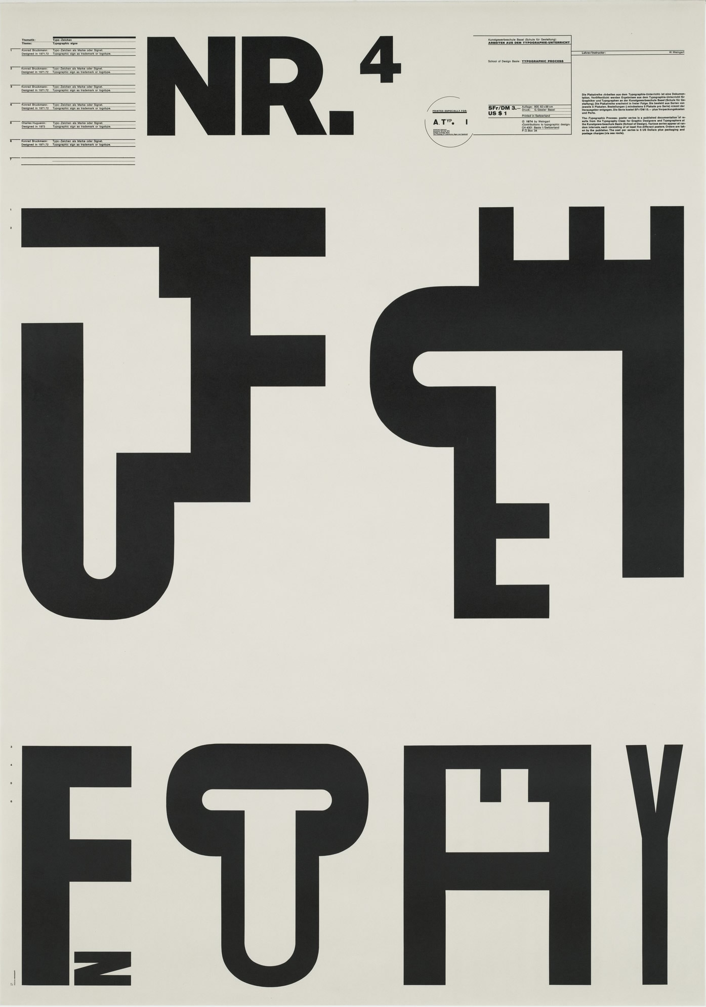 Wolfgang Weingart: NR. 4. 1974 Lithograph. (87.63 x 61.91 cm)