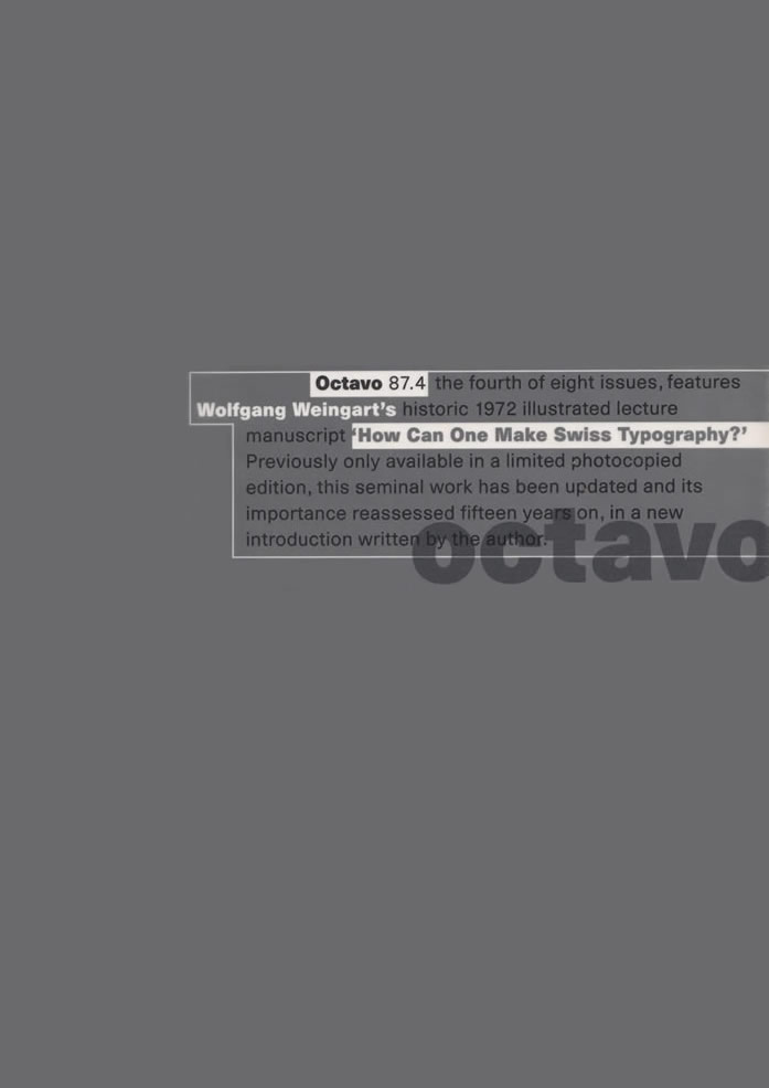 Octavo, International Journal of Typography, issue 4 (87.4) / Simon Johnston, Mark Holt, Michael Burke, Hamish Muir 