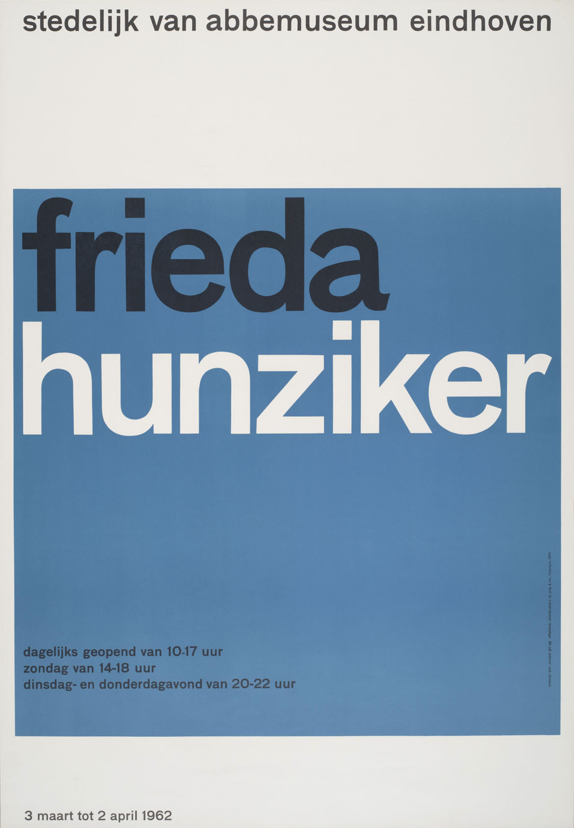 Wim Crouwel: Frieda Hunziker. Poster. 1962