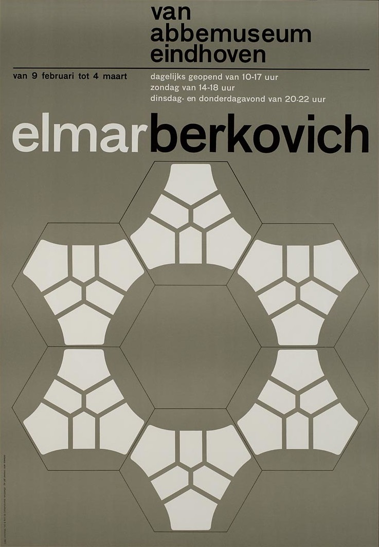 Wim Crouwel: Elmar Berkovich Van Abbemuseum Eindhoven. Poster. 1963
