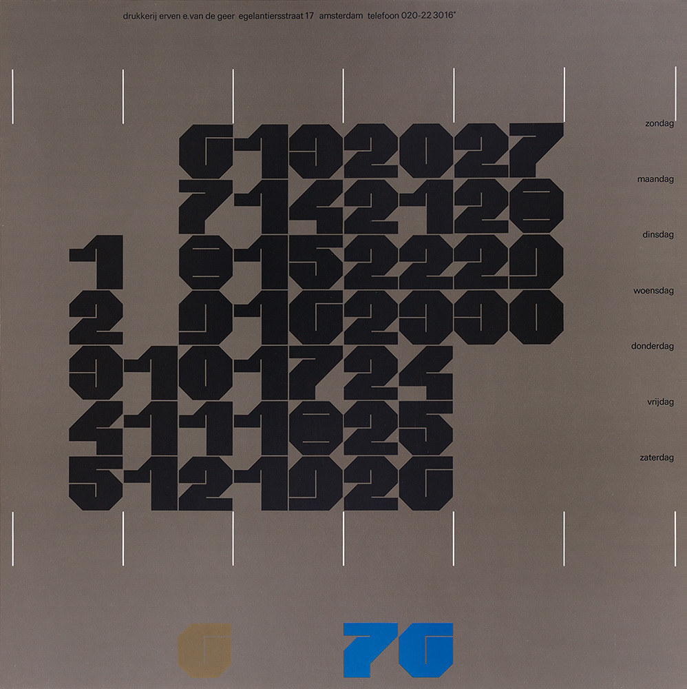 Wim Crouwel: Erven E. van de Geer 1976. Calender. 1975