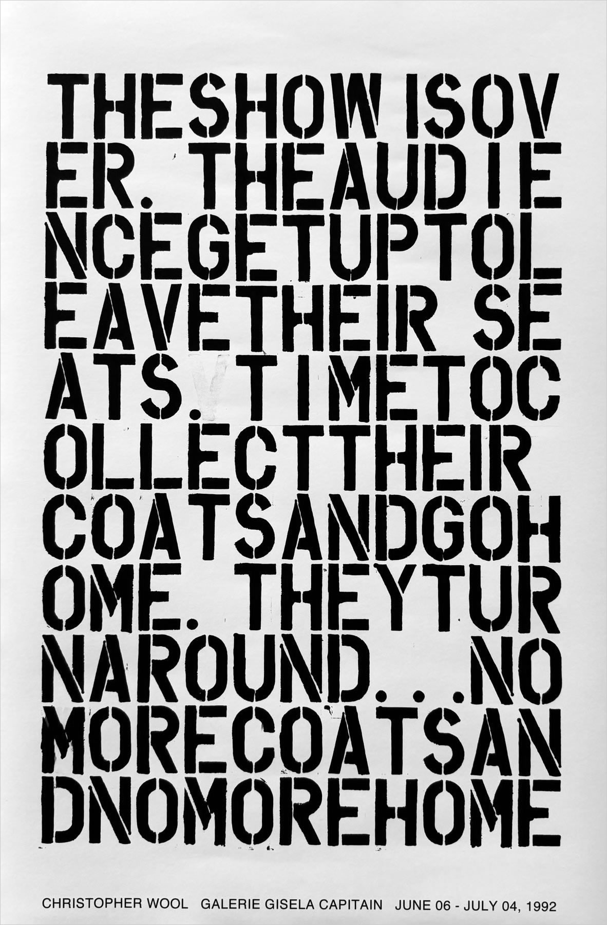 Christopher Wool: Galerie Gisela Capitain, Köln. 1992.