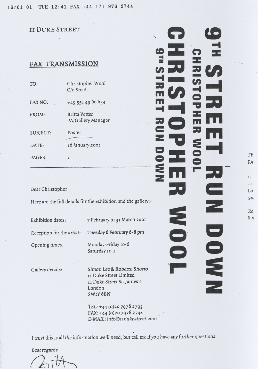 Christopher Wool: 11 Duke Street, London, 2001.